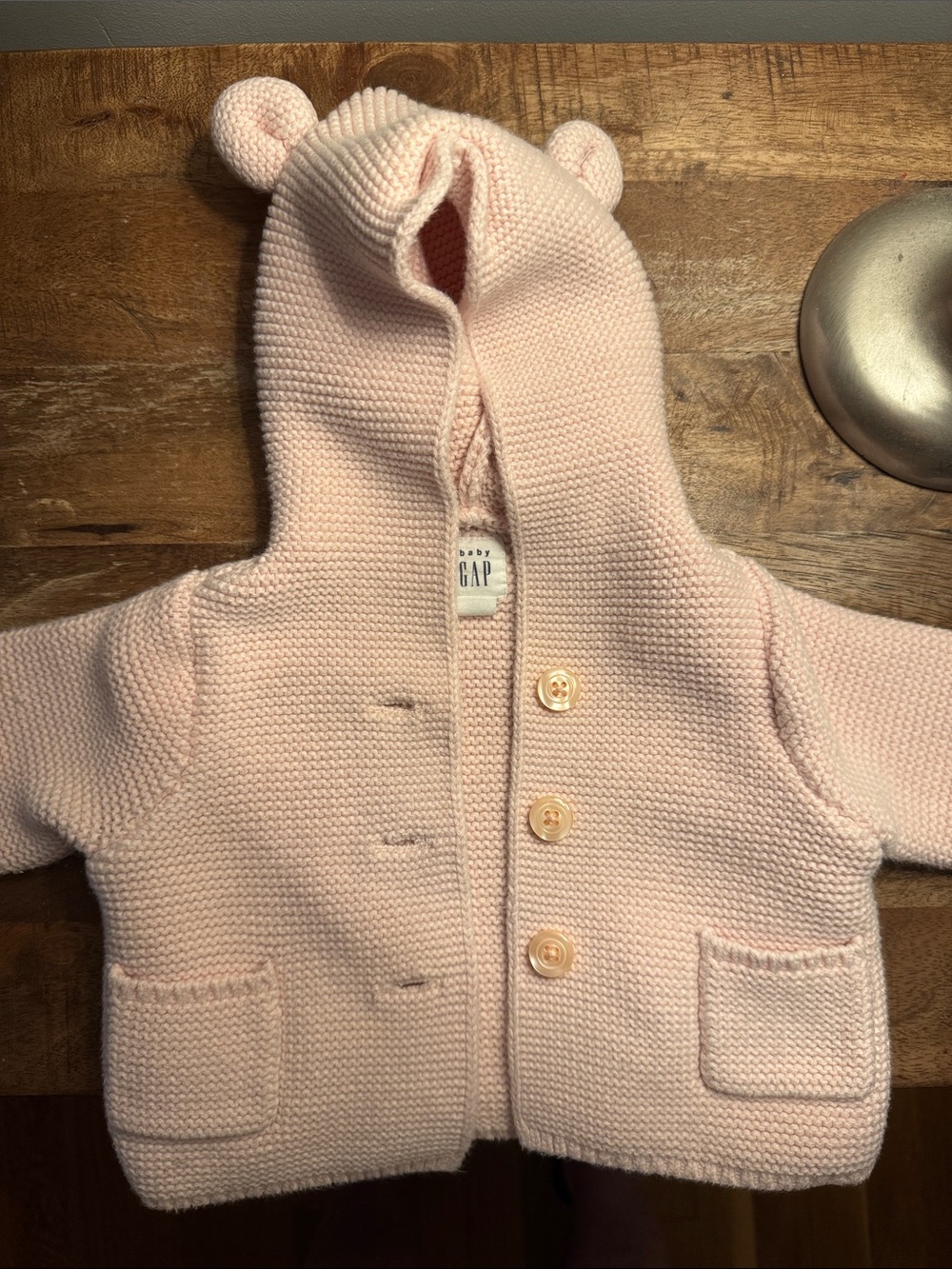 GAP Baby Pink Knit Hooded Cardigan with Ear Accents